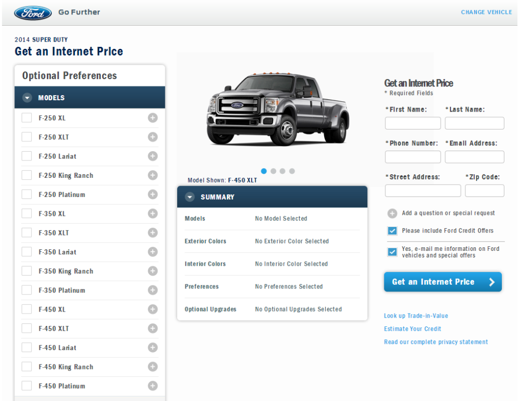 Ford F250 Landing Page