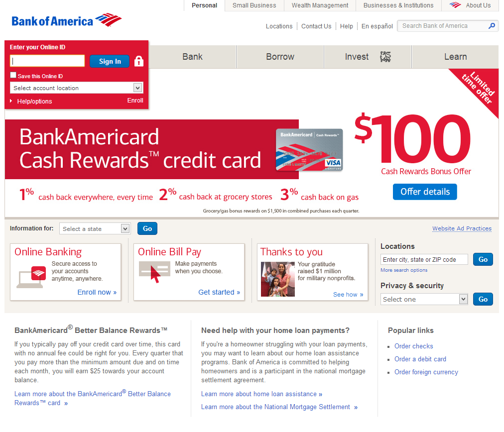 Bank of America Homepage