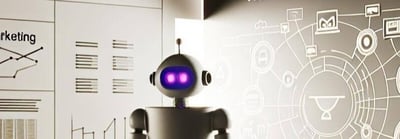 ai in digital marketing - robot standing by business charts-1-1-1