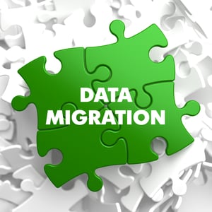 Data Migration on Green  Puzzle on White Background.