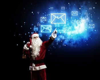 b2b account-based marketing email templates & examples - santa touching virtual screen