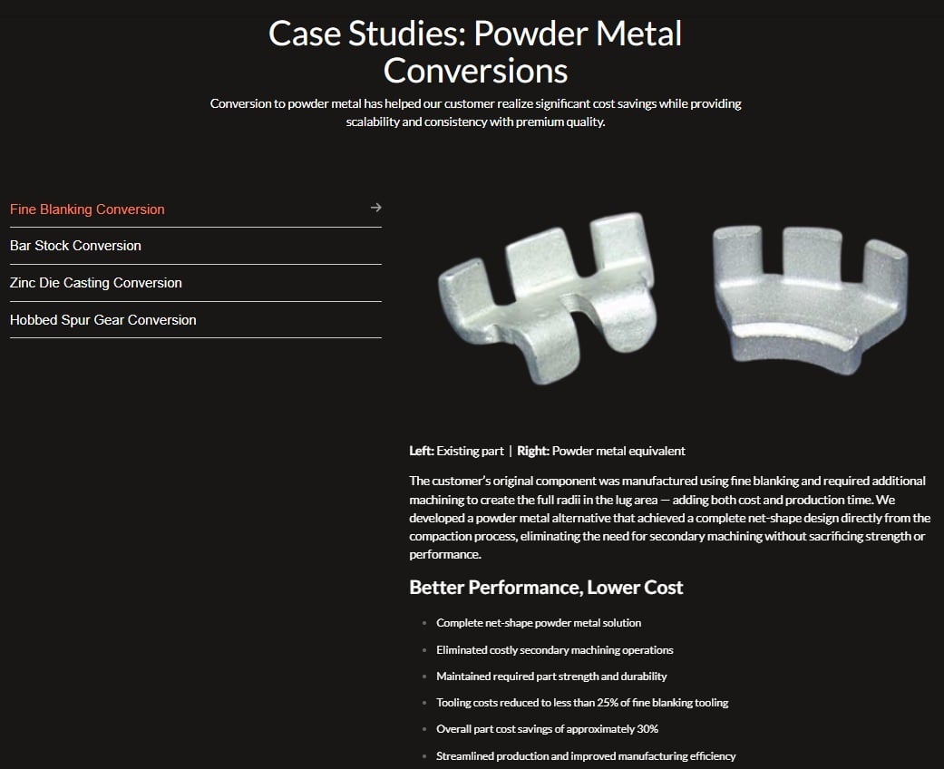 Case studies page from Comtec Manufacturing