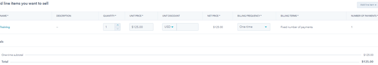 hubspot payments - add line items screenshot-1